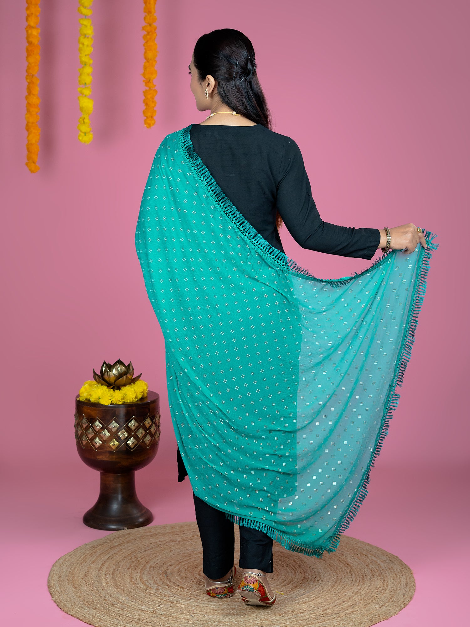 Geometric Chiffon Dew Drops Dupatta