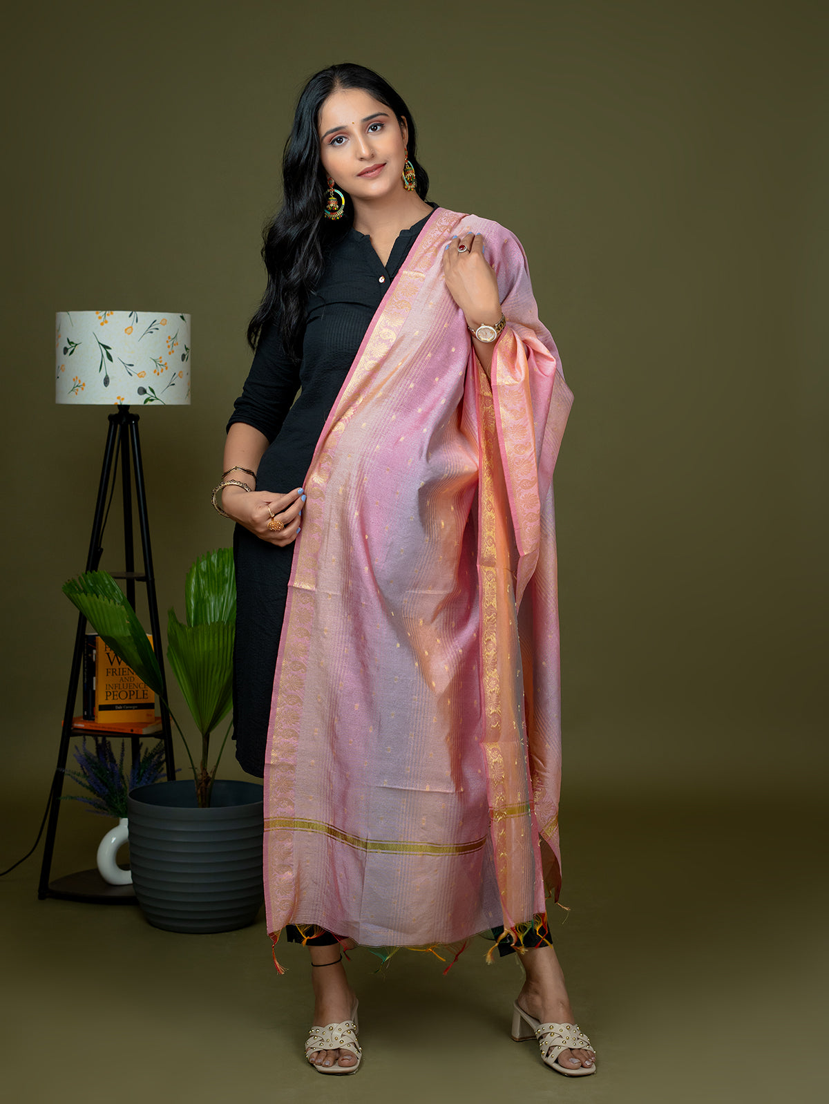 Peach Chanderi Dupatta