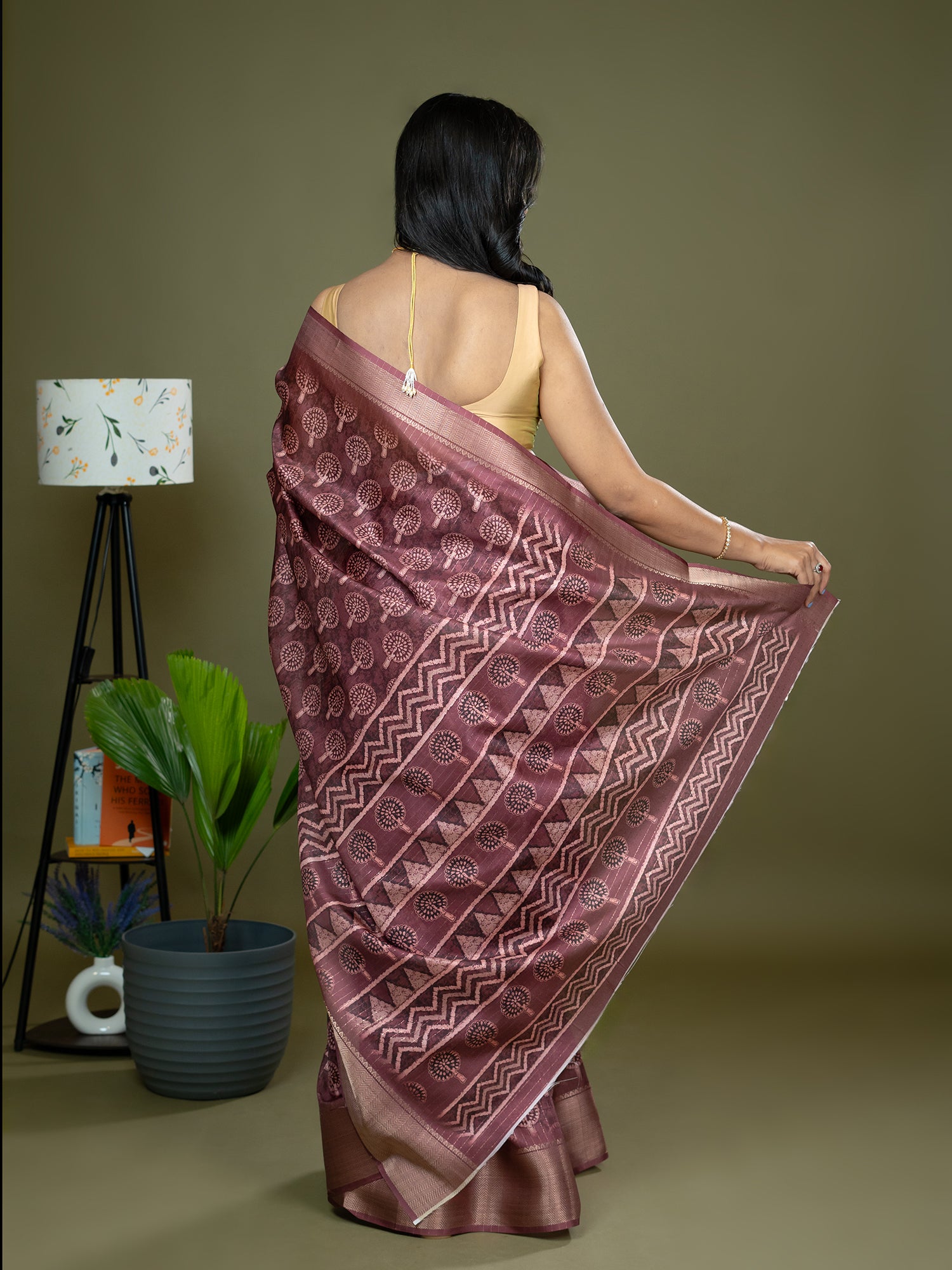 Maroon Ajrakh Digital Print Saree
