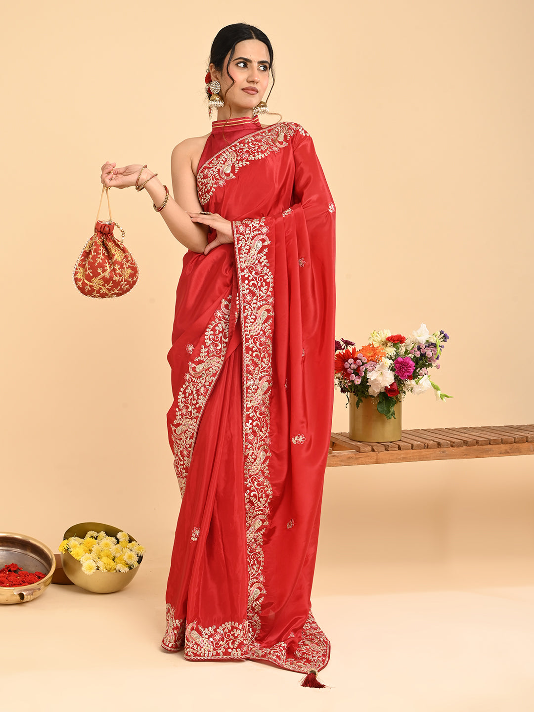 Embroidered Zardozi Crepe Silk Saree