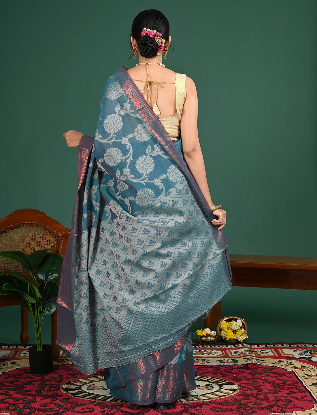 Teal Kota Semi Cotton Saree