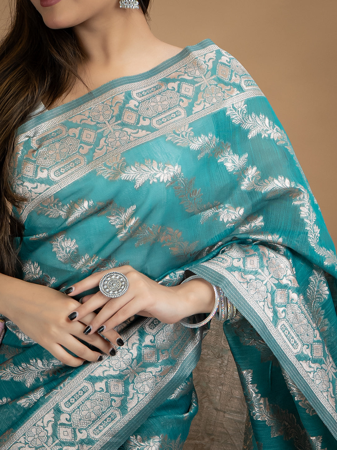 Floral Cotton Linen Saree
