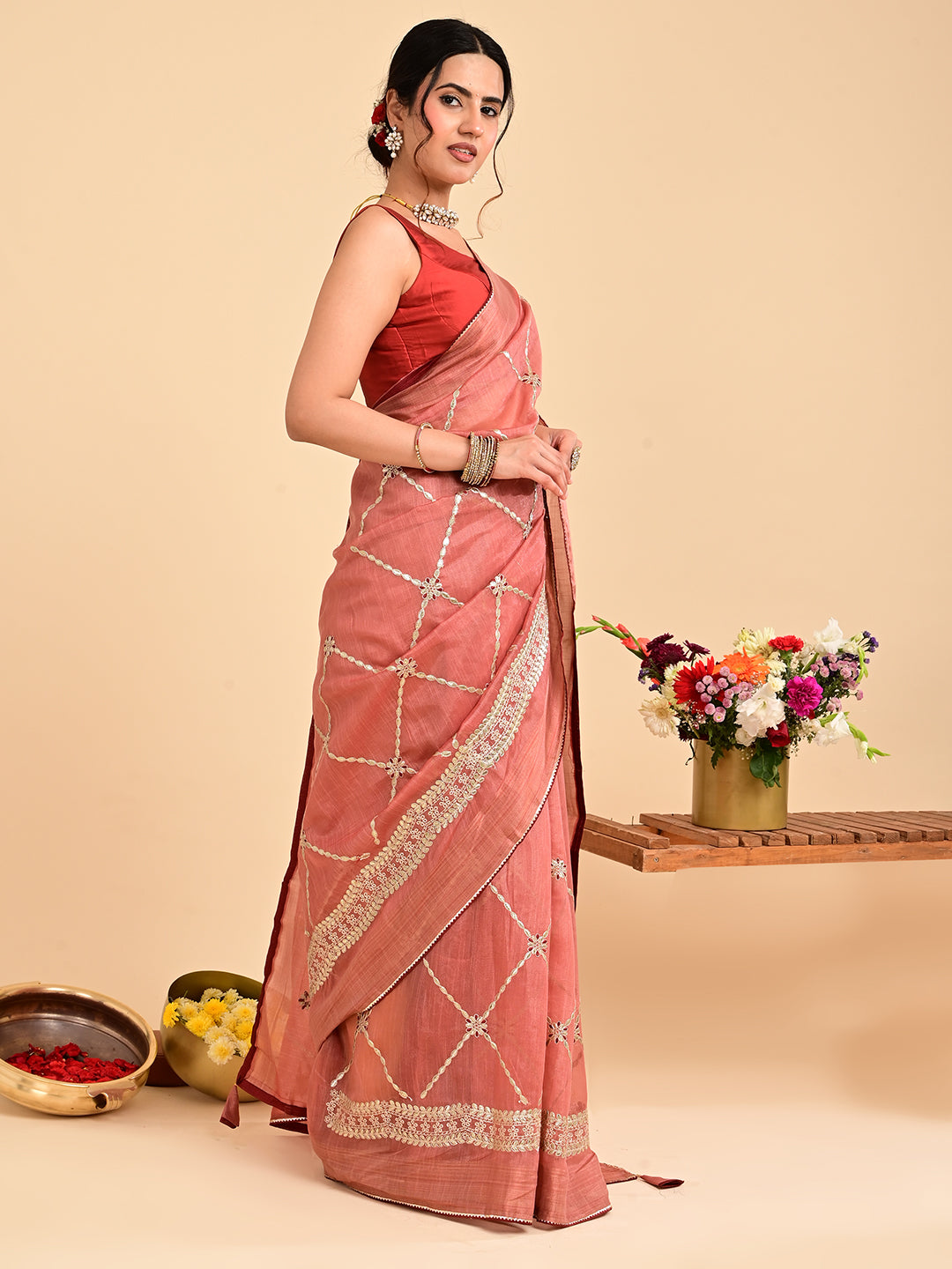 Embroidered Gota Patti Chanderi Saree