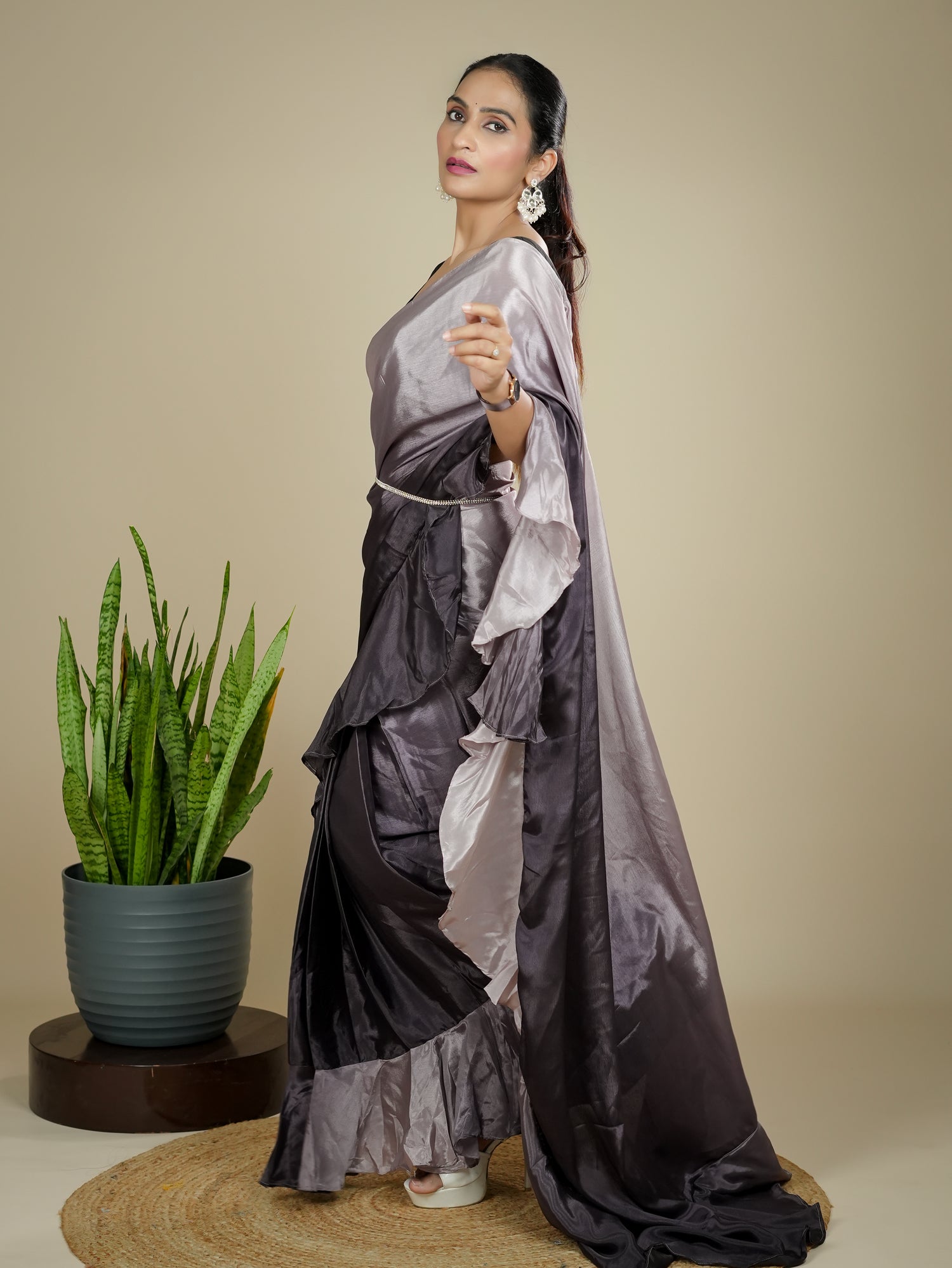 Wine Ready to Wear Party Saree