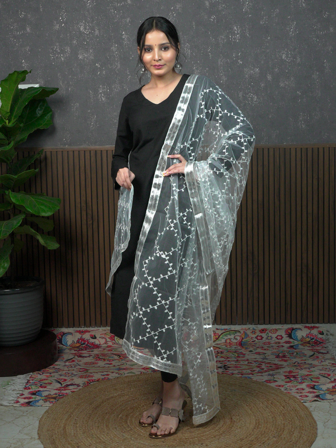 Jaal Embroidery Net Dupatta