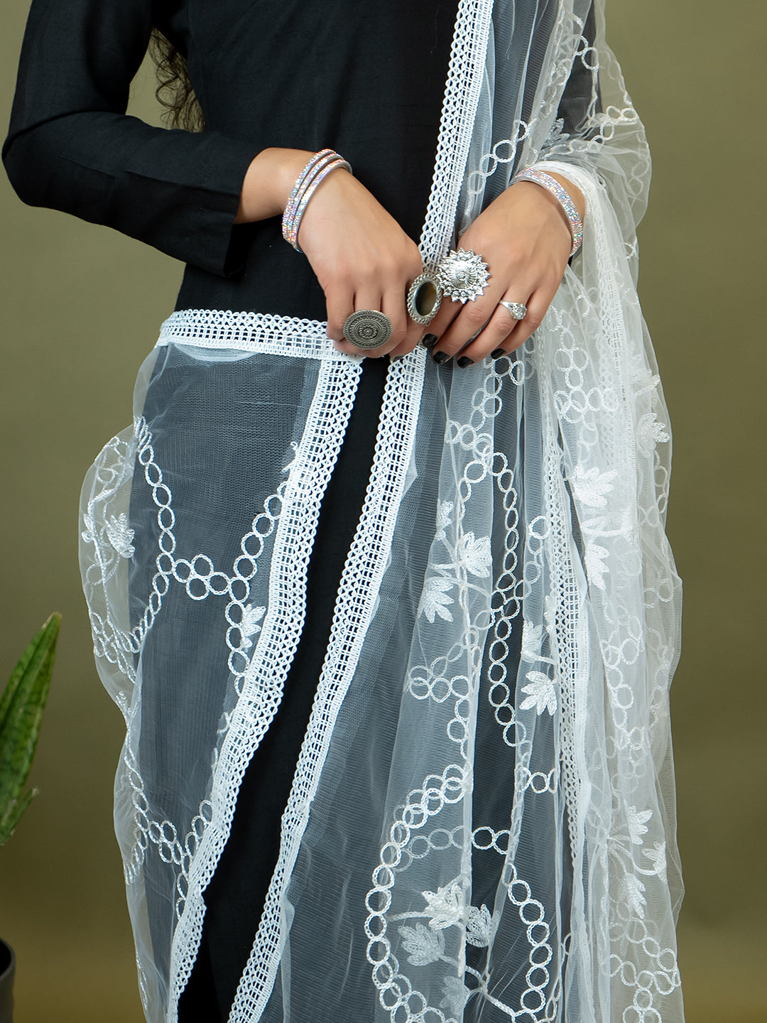 Floral Net Dupatta