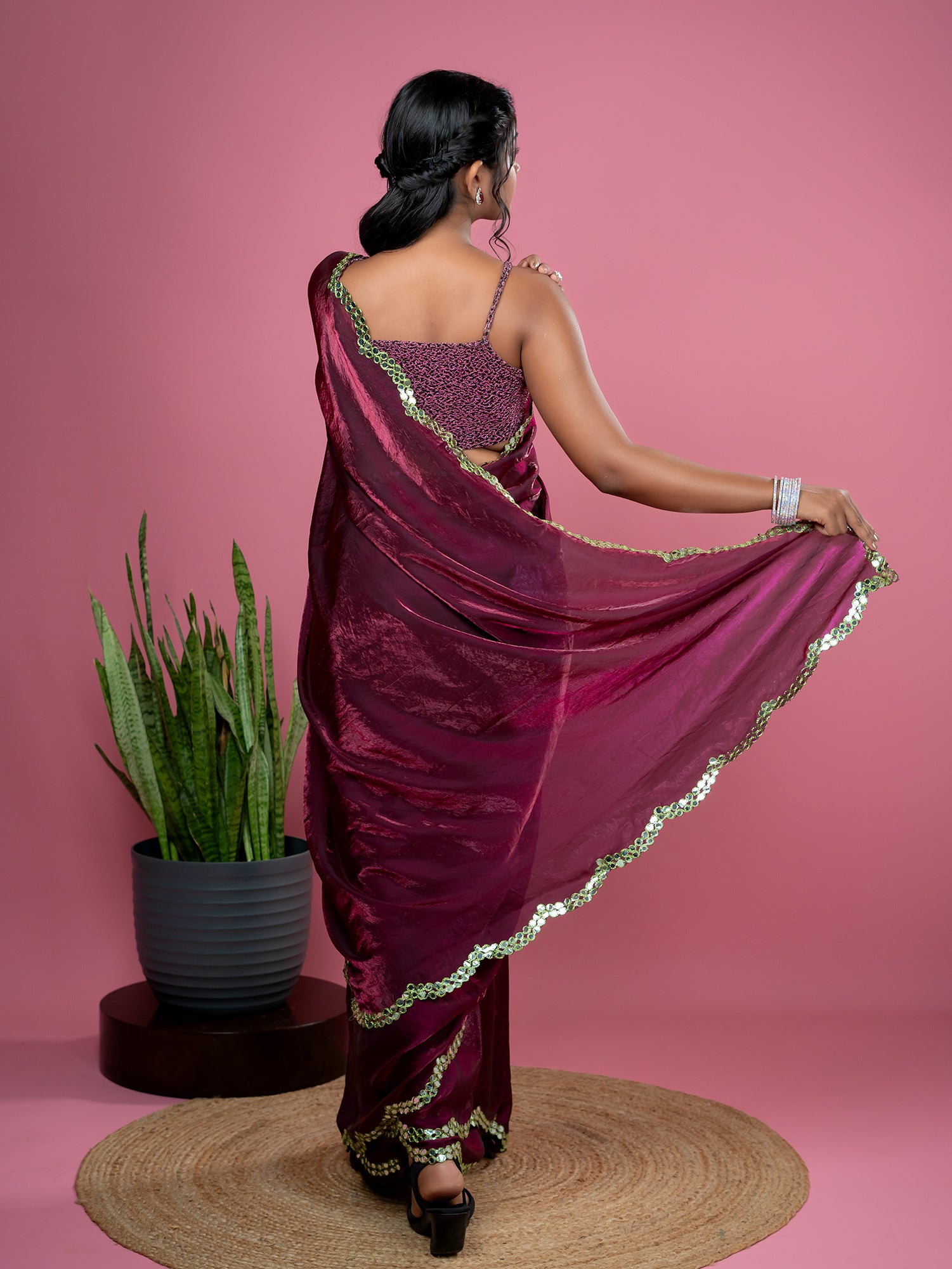 Burgundy Ready to Wear Party Saree