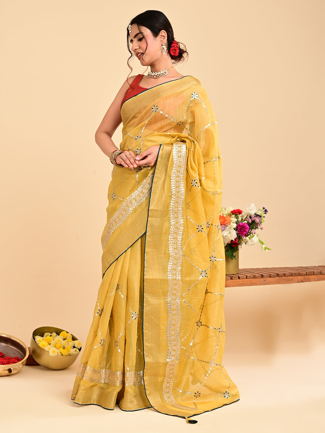 Embroidered Gota Patti Chanderi Saree
