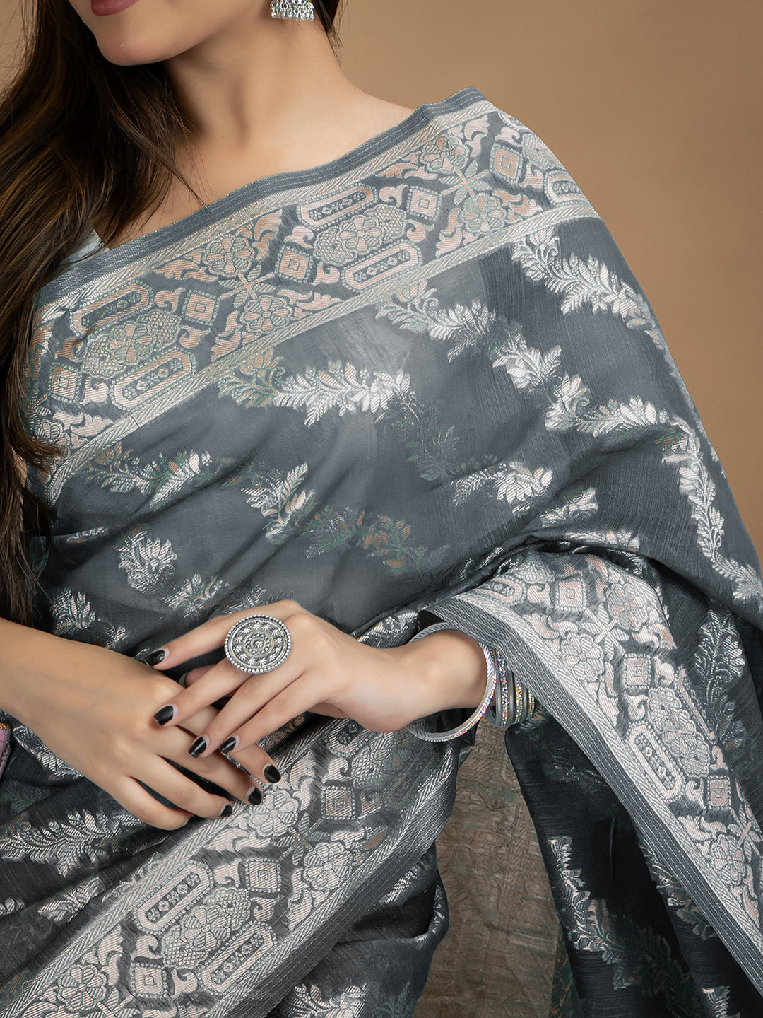Floral Cotton Linen Saree