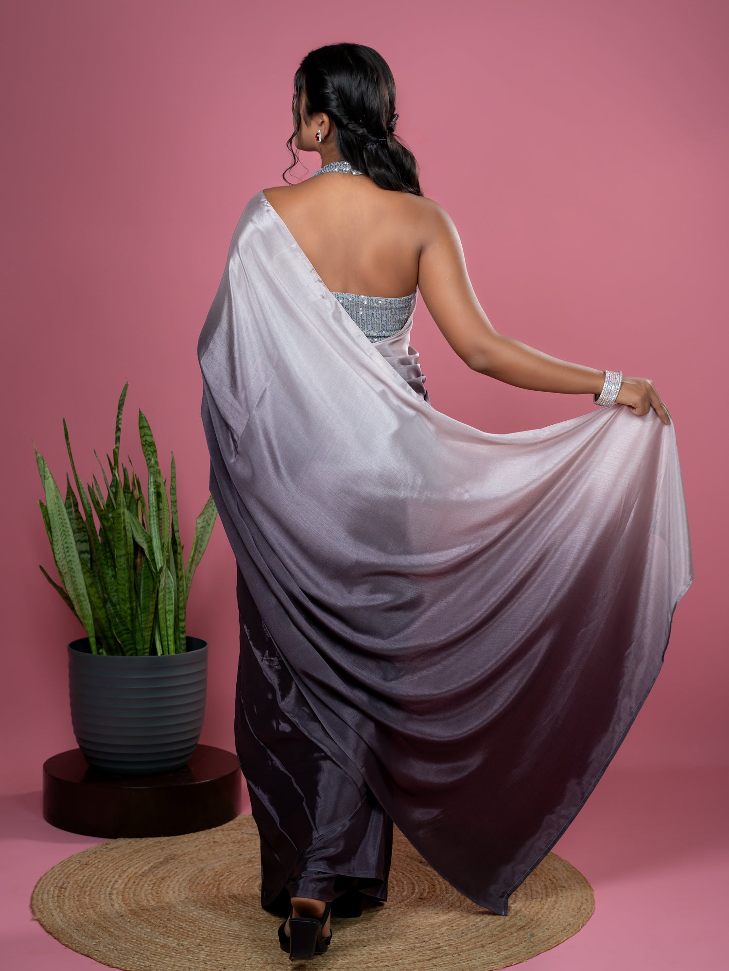 Wine Ready to Wear Party Saree