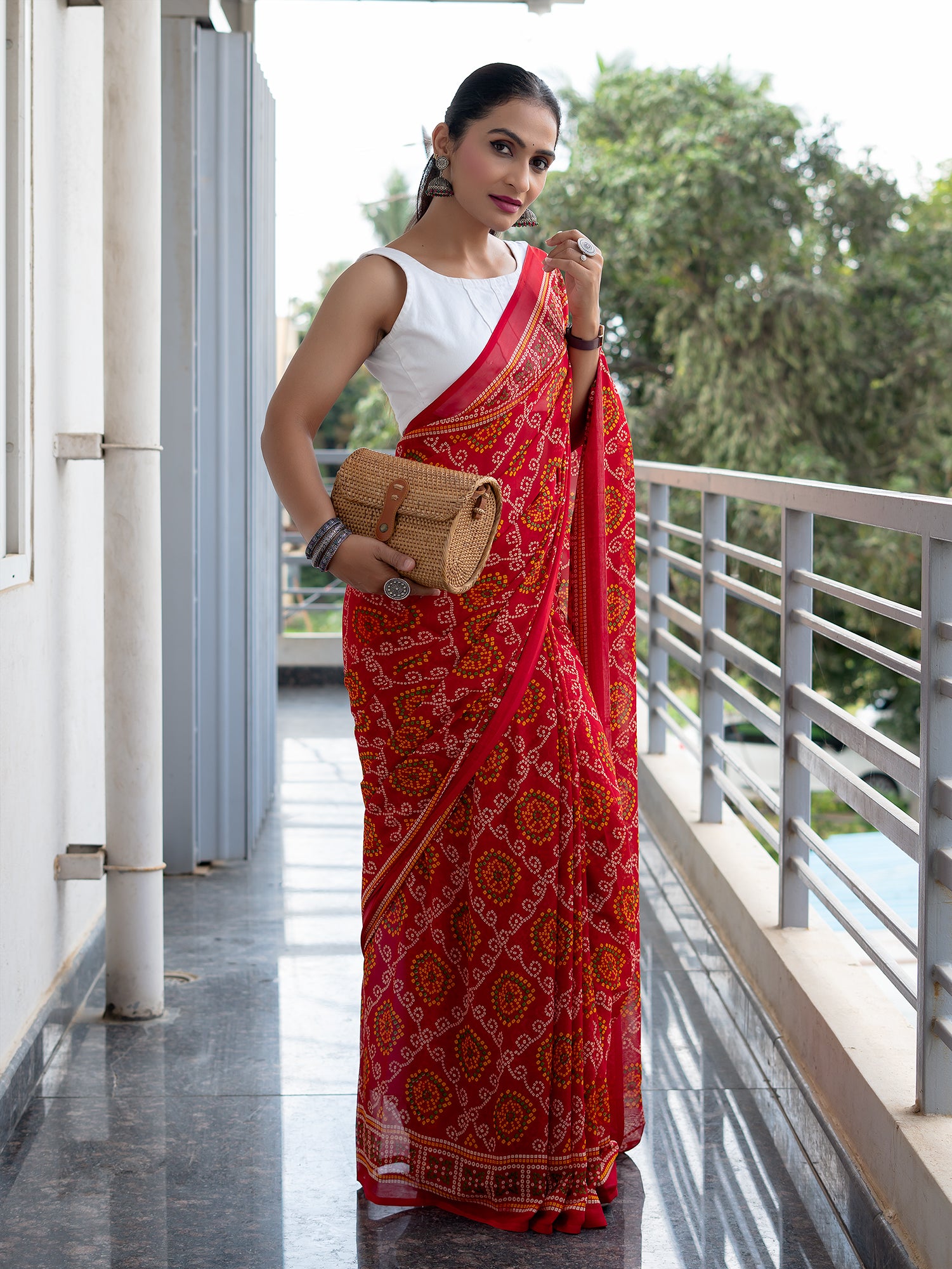 Floral Powder Crepe Saree