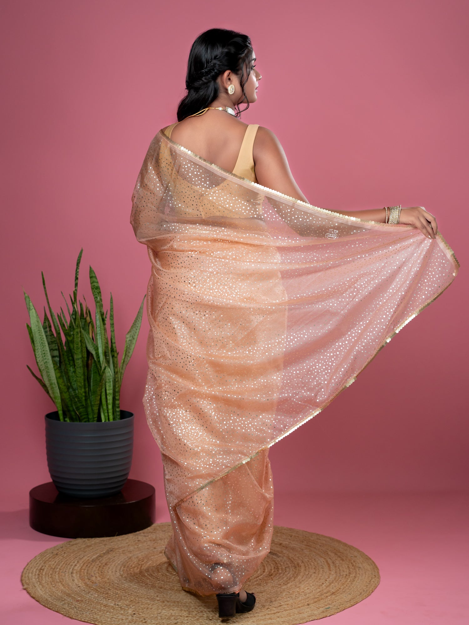 Peach Ready to Wear Party Saree