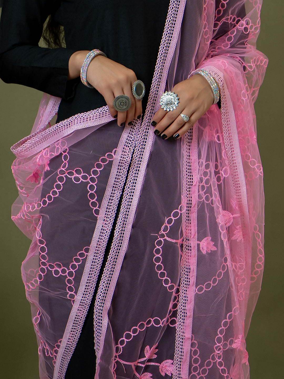 Floral Net Dupatta