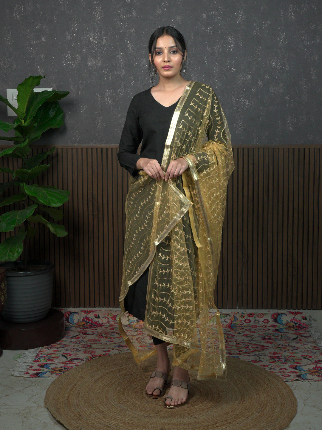 Jaal Embroidery Net Dupatta