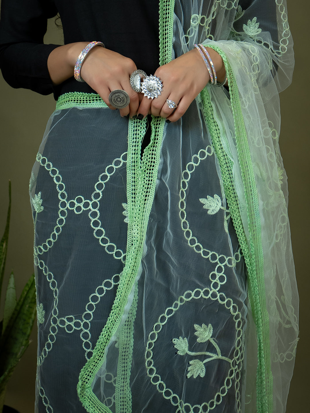Floral Net Dupatta