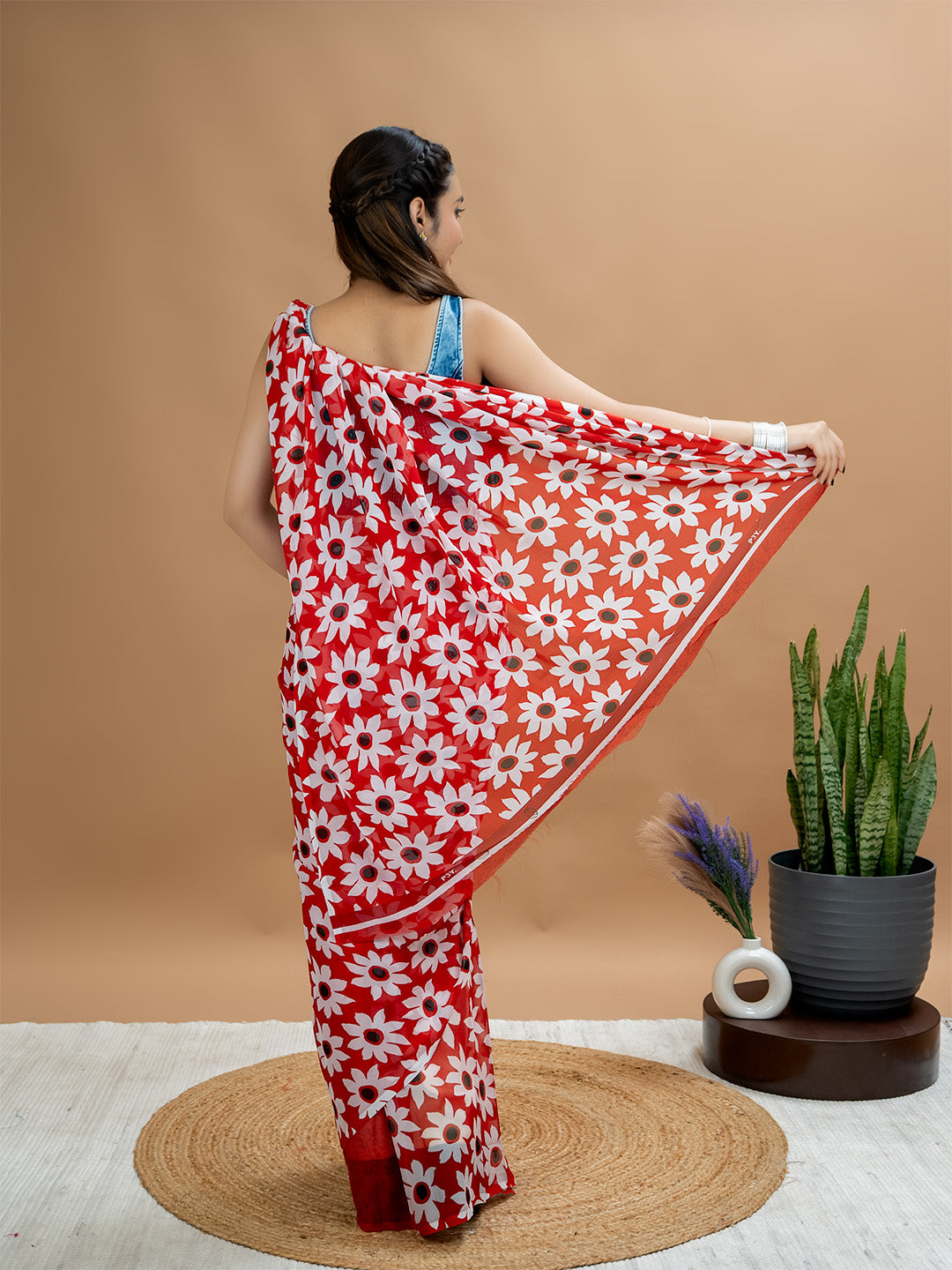 Floral Powder Crepe Saree