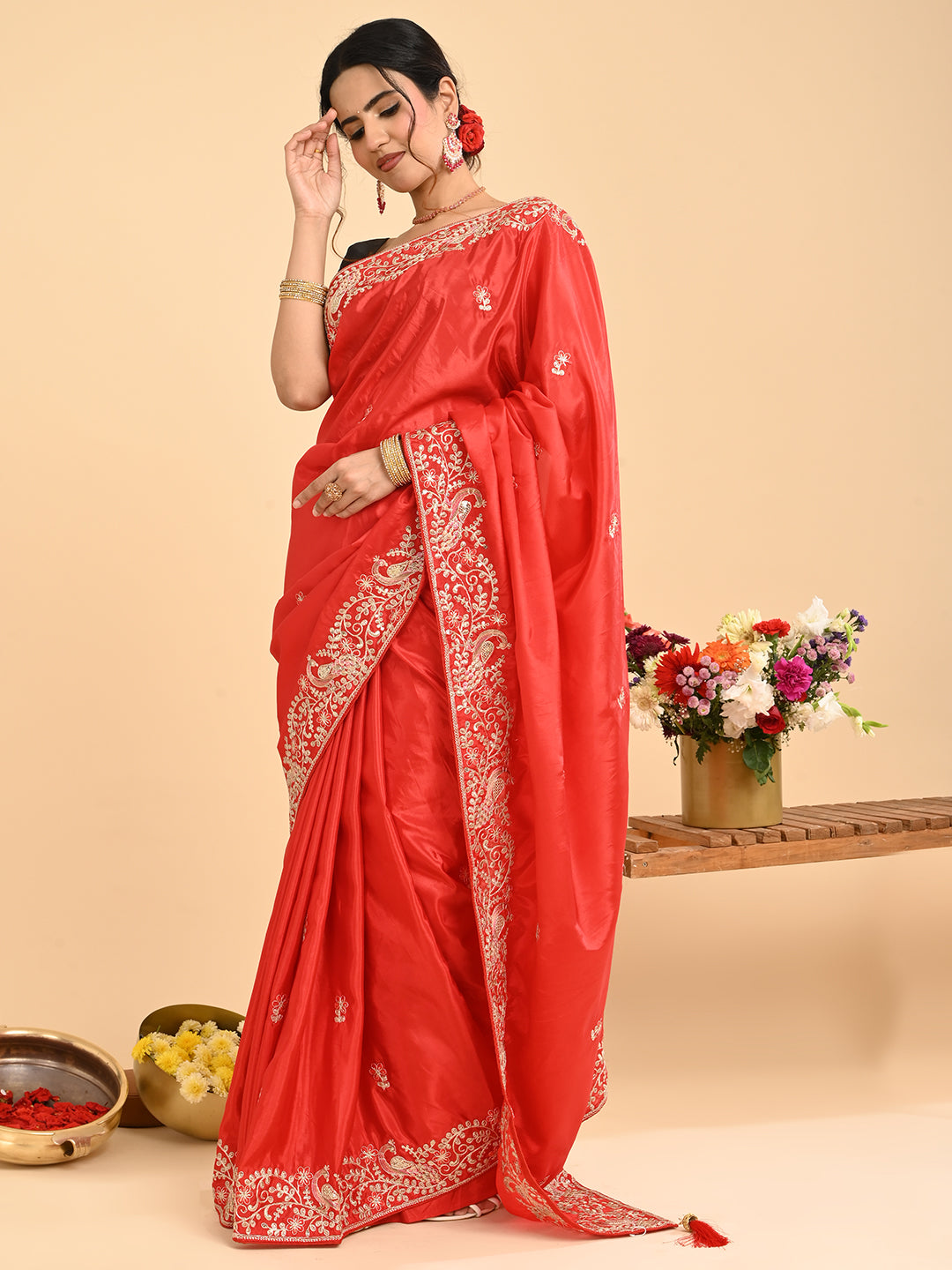 Embroidered Zardozi Crepe Silk Saree