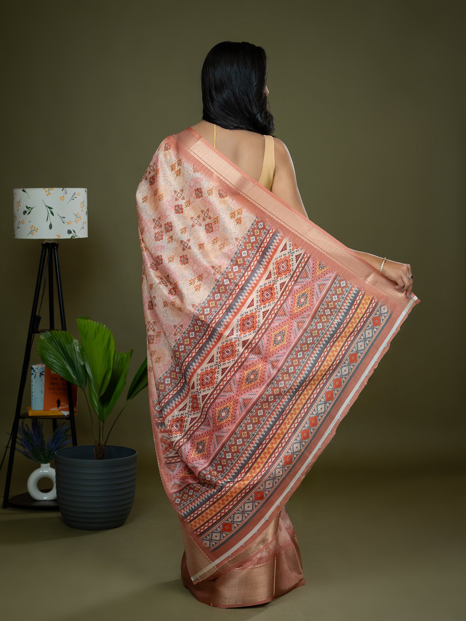 Peach Ajrakh Digital Print Saree