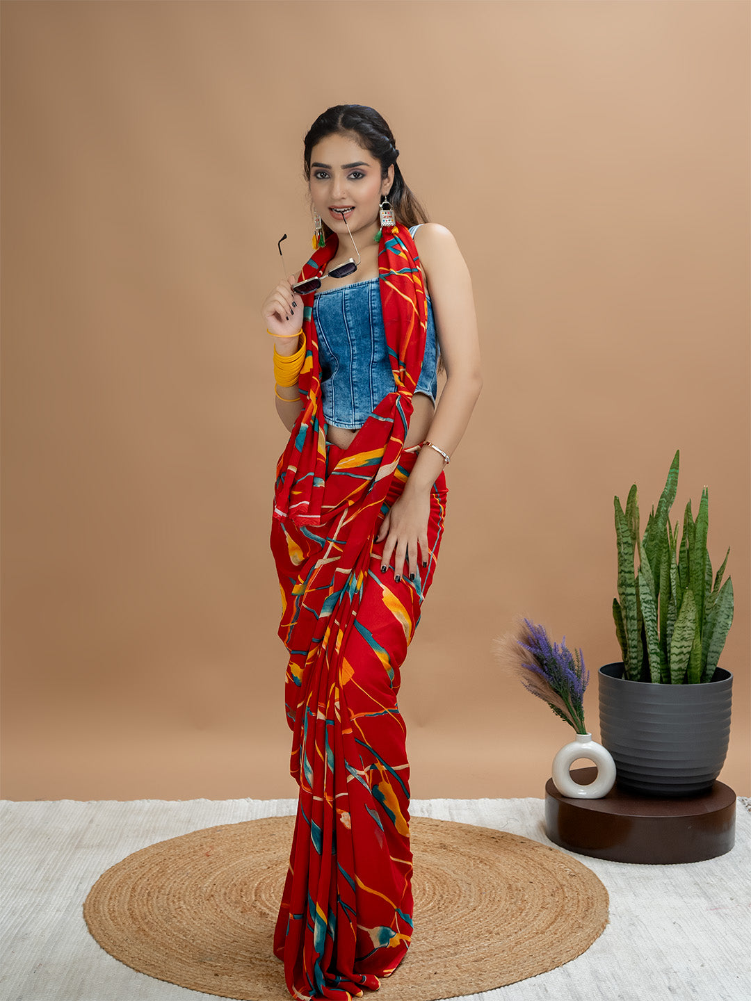 Abstract Powder Crepe Saree