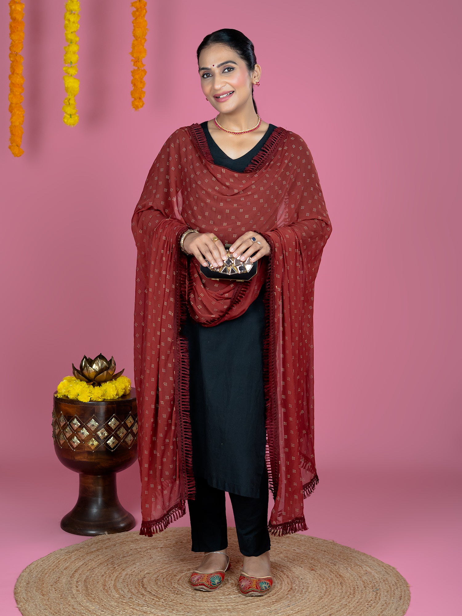 Geometric Chiffon Dew Drops Dupatta