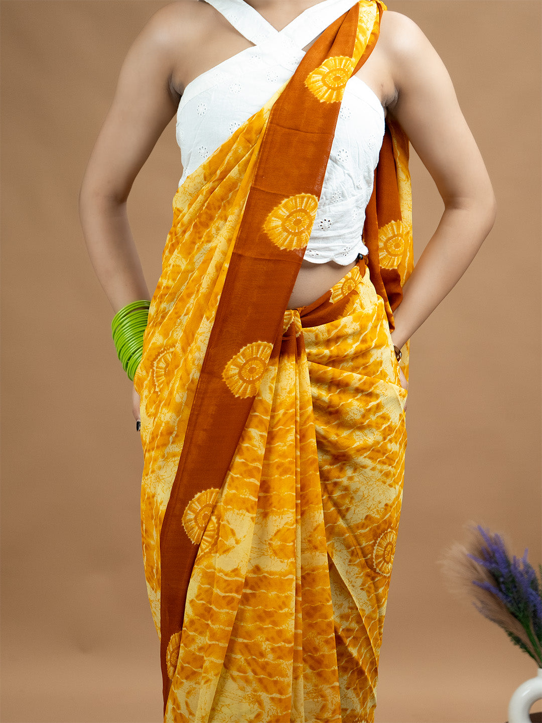 Abstract Powder Crepe Saree