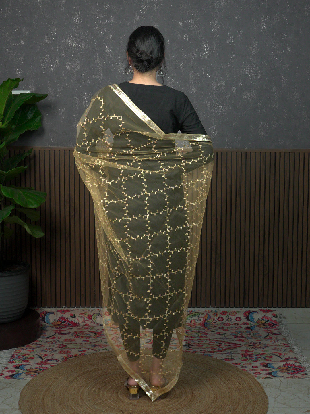 Jaal Embroidery Net Dupatta