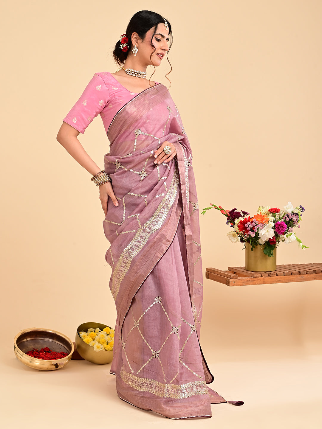 Embroidered Gota Patti Chanderi Saree