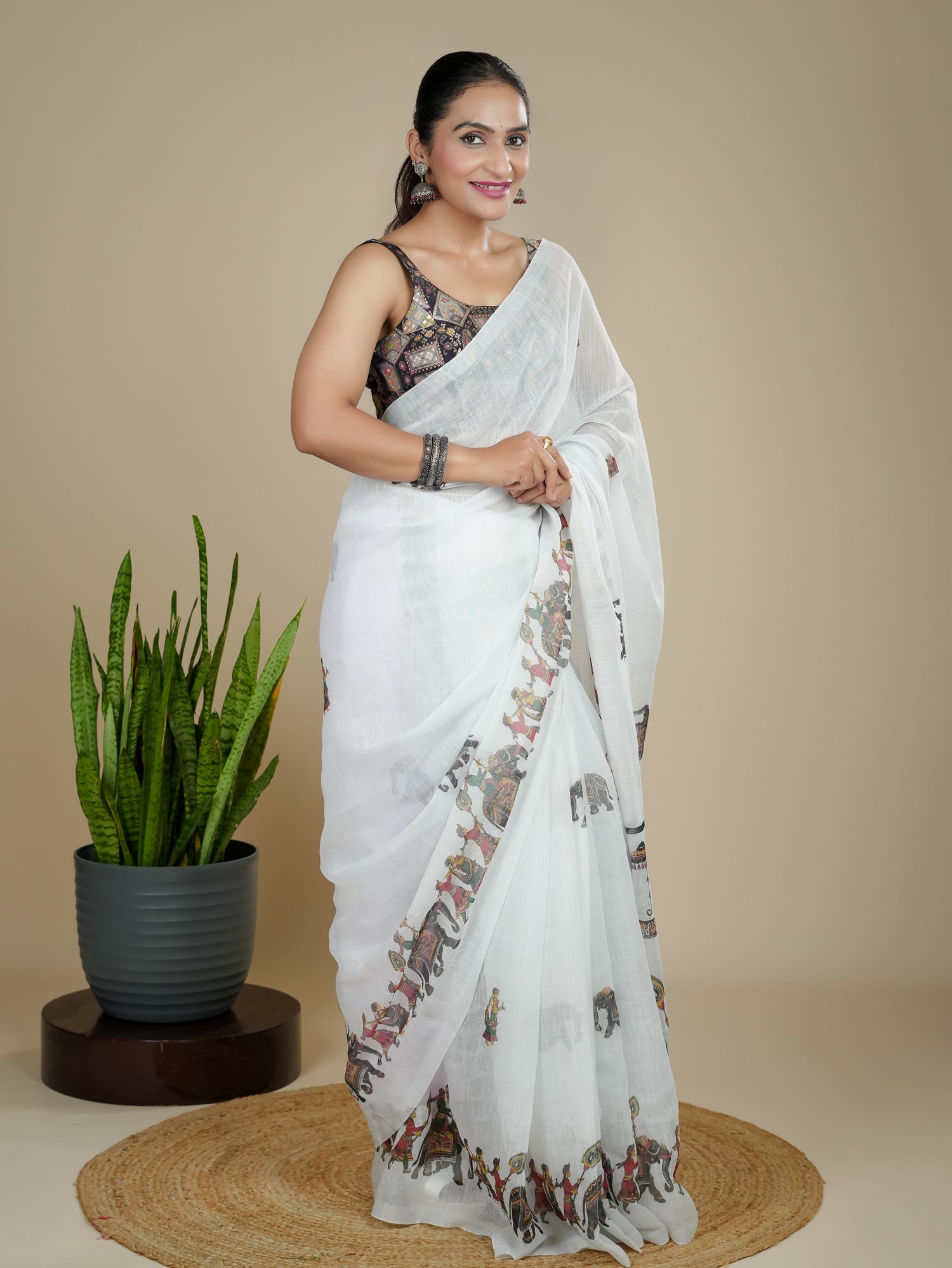 Cotton Linen Block Print Saree