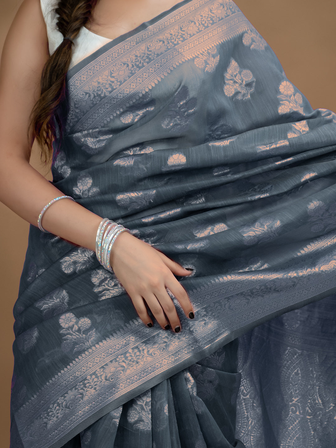 Floral Cotton Linen Saree