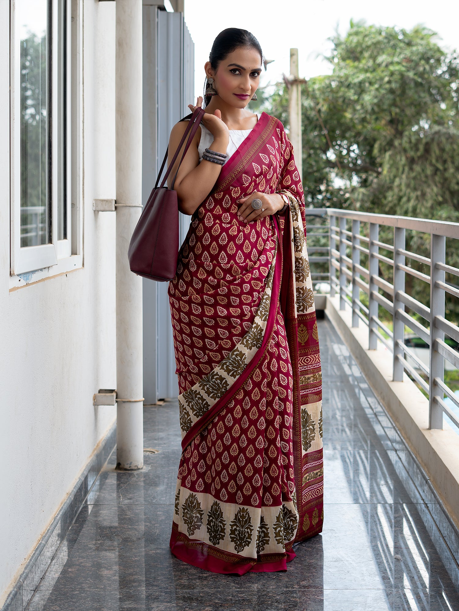 Abstract Powder Crepe Saree