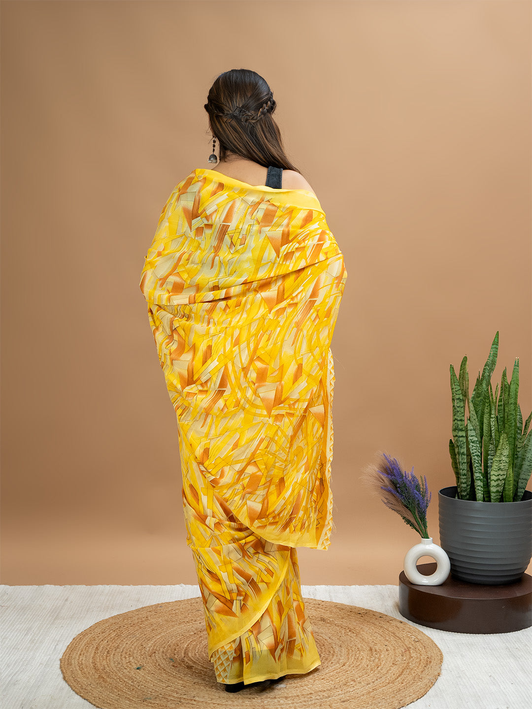 Abstract Powder Crepe Saree