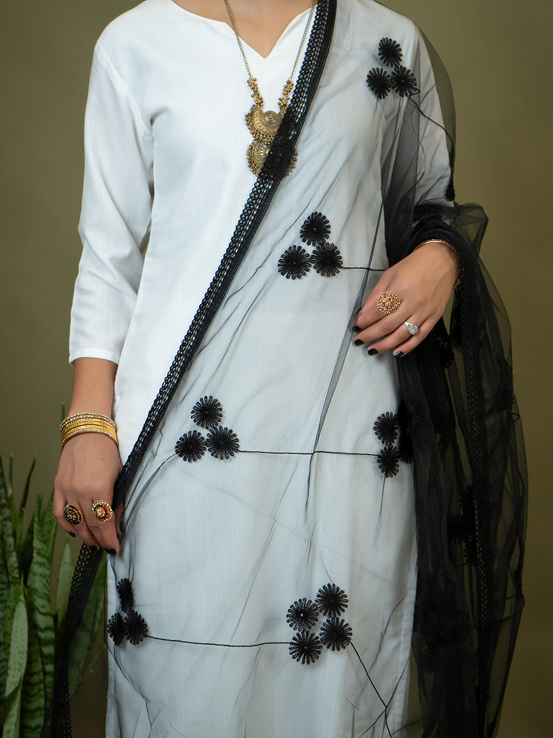 Floral Net Dupatta