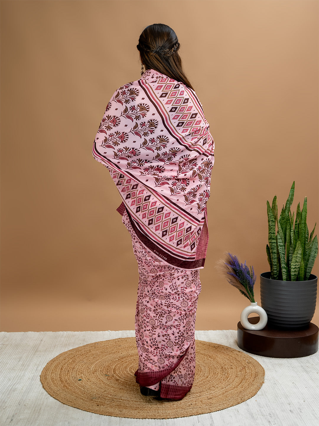 Floral Powder Crepe Saree