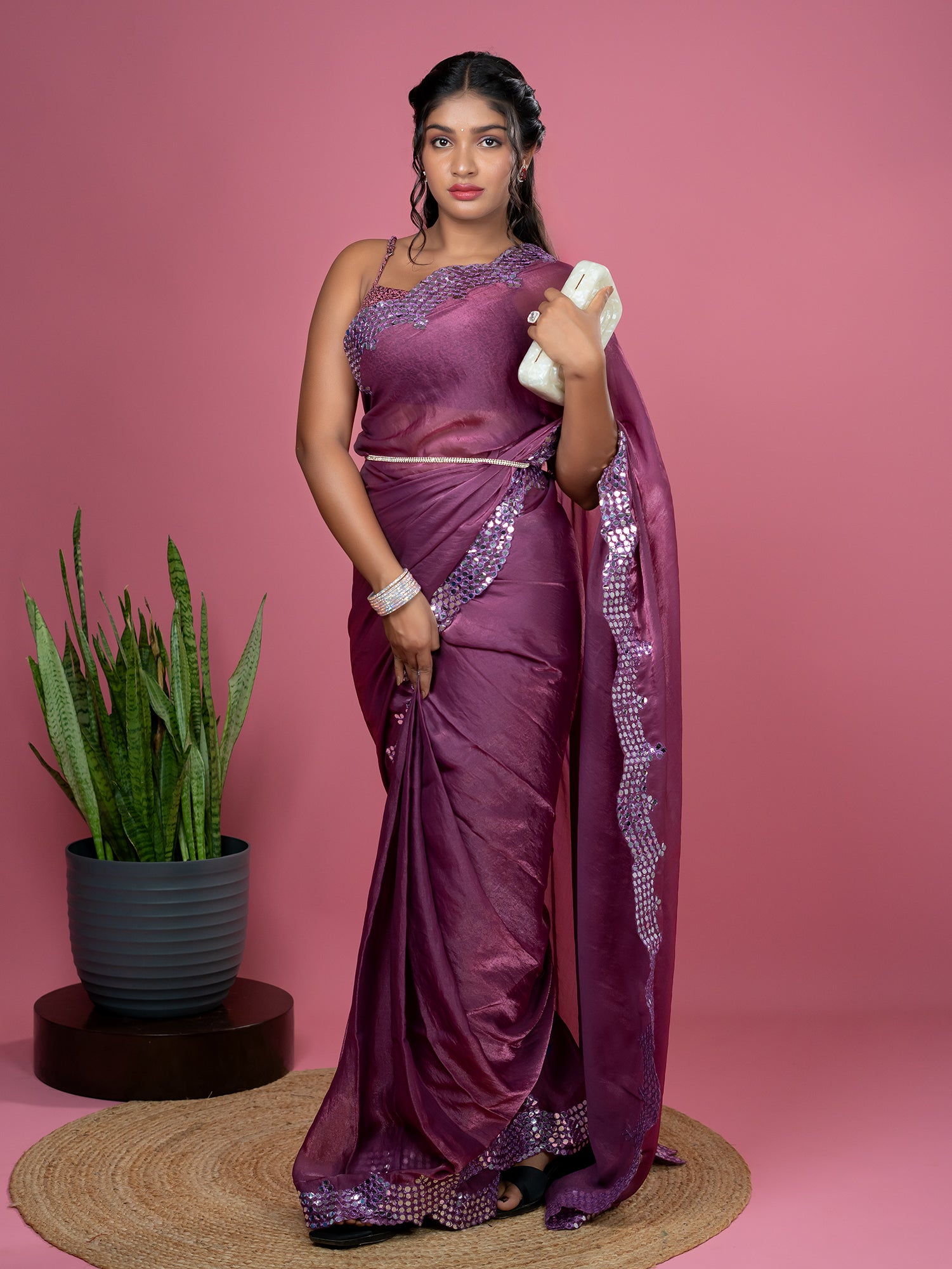 Mauve Ready to Wear Party Saree