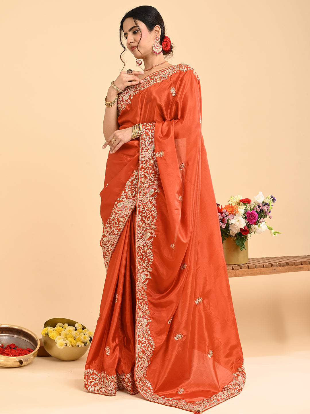 Embroidered Zardozi Crepe Silk Saree