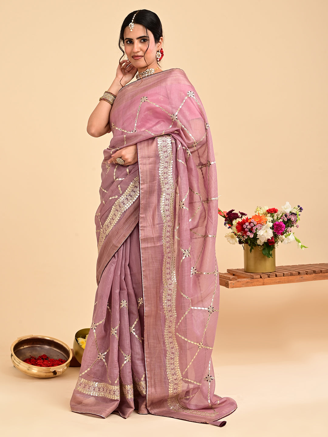Embroidered Gota Patti Chanderi Saree