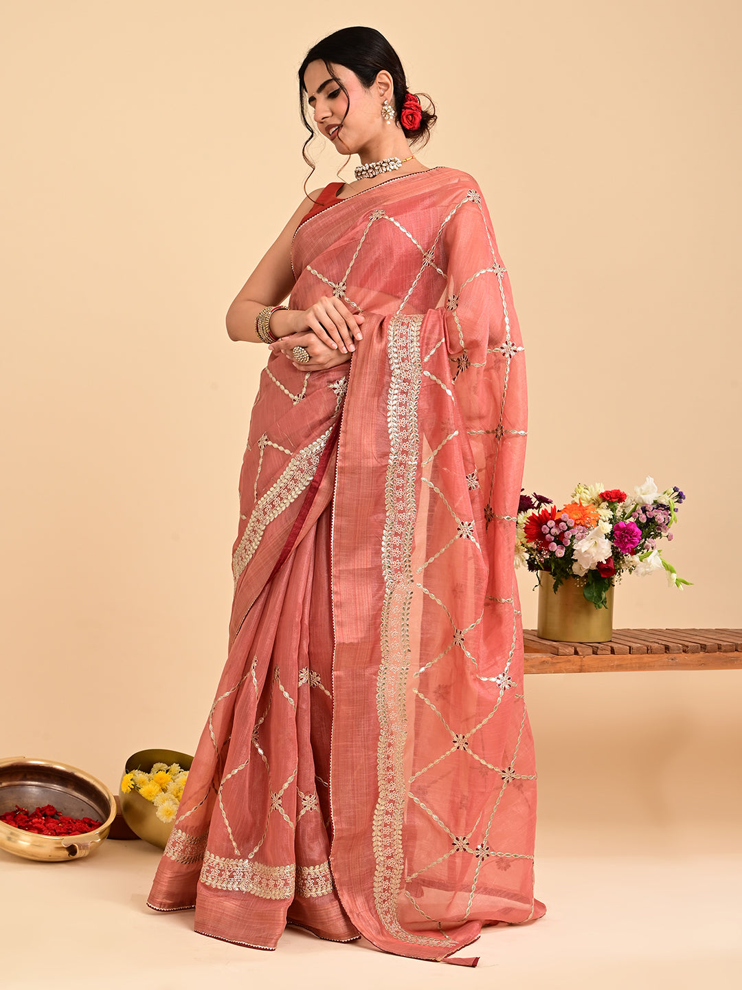 Embroidered Gota Patti Chanderi Saree