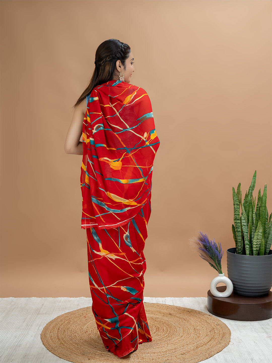 Abstract Powder Crepe Saree