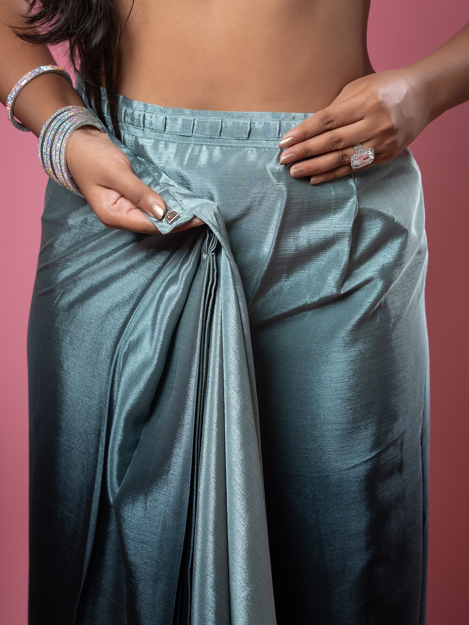 Grey Ready to Wear Party Saree