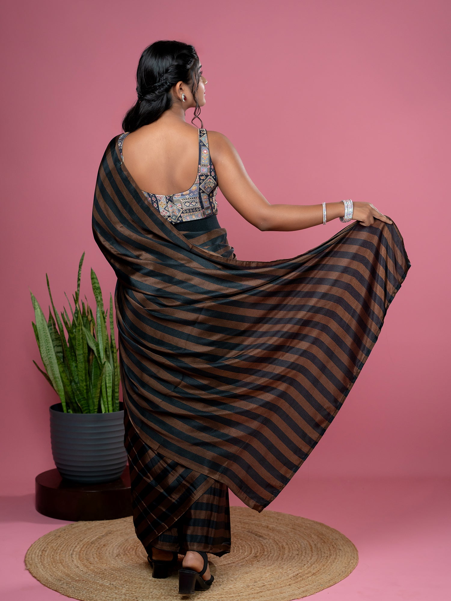 Brown Ready to Wear Party Saree