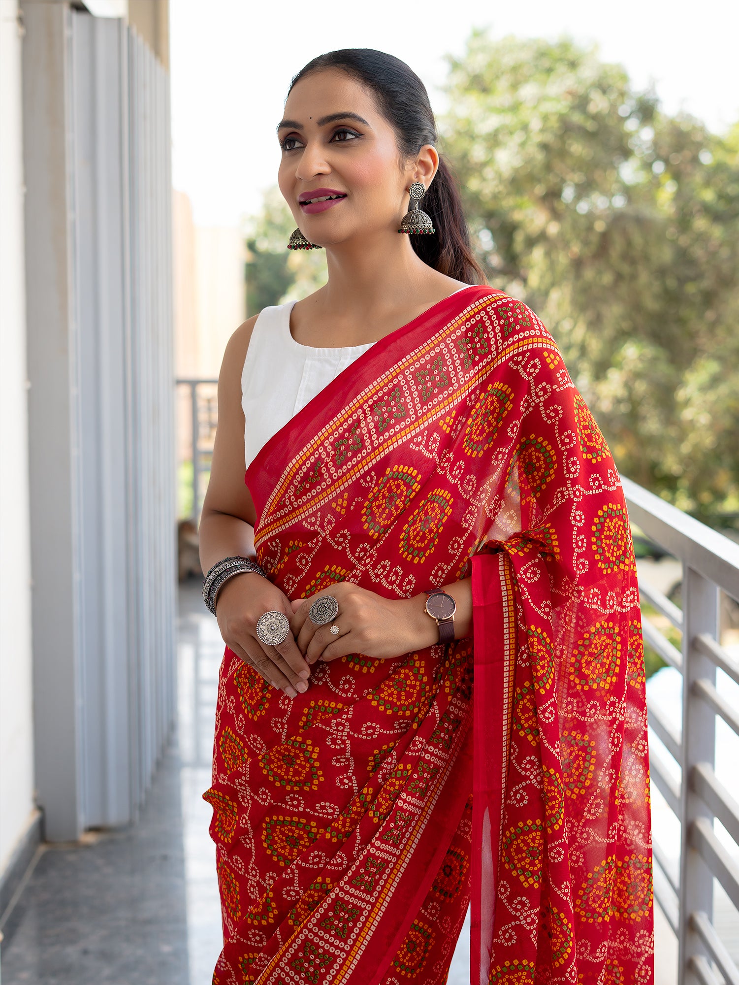 Floral Powder Crepe Saree