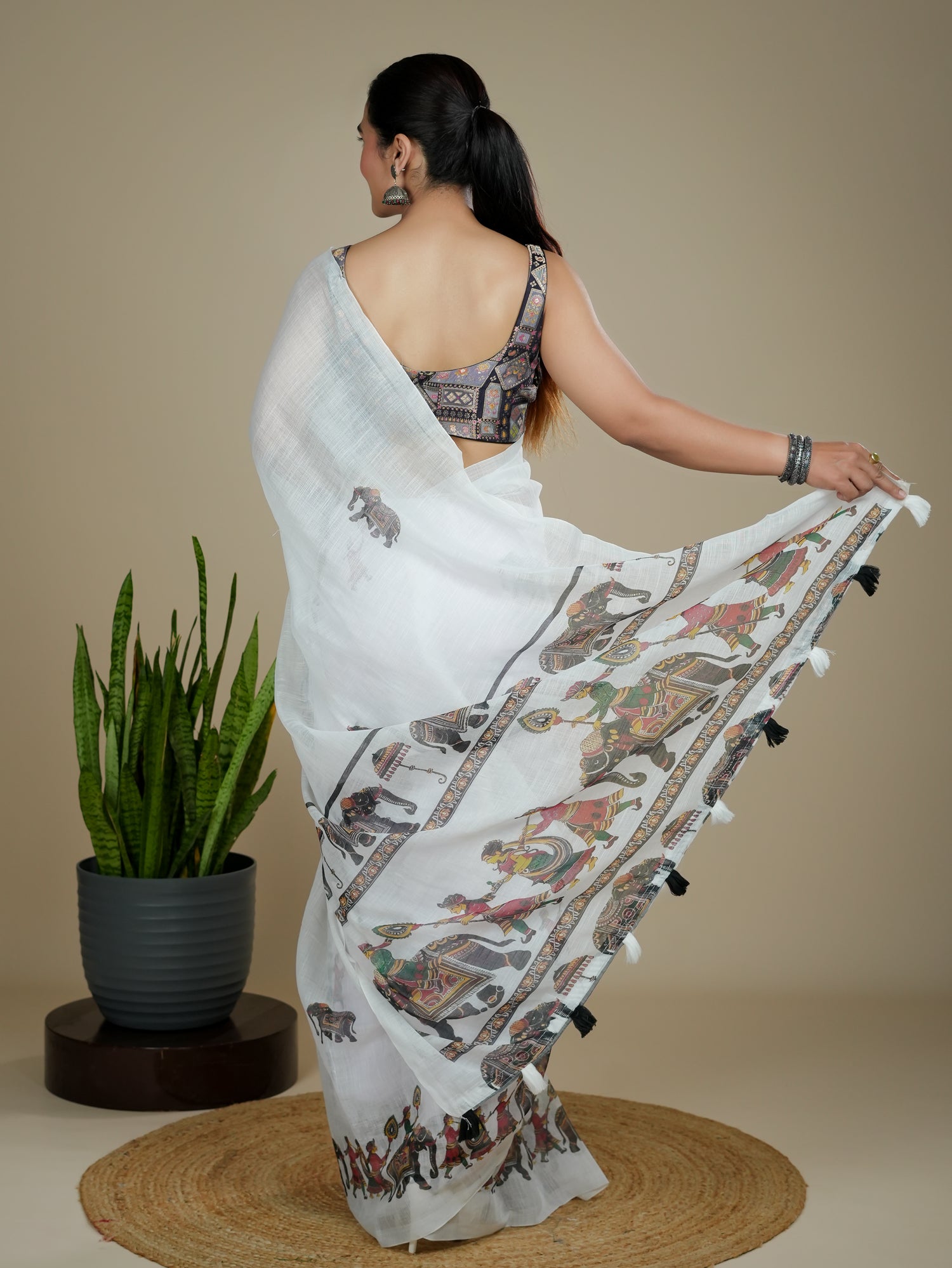 Cotton Linen Block Print Saree