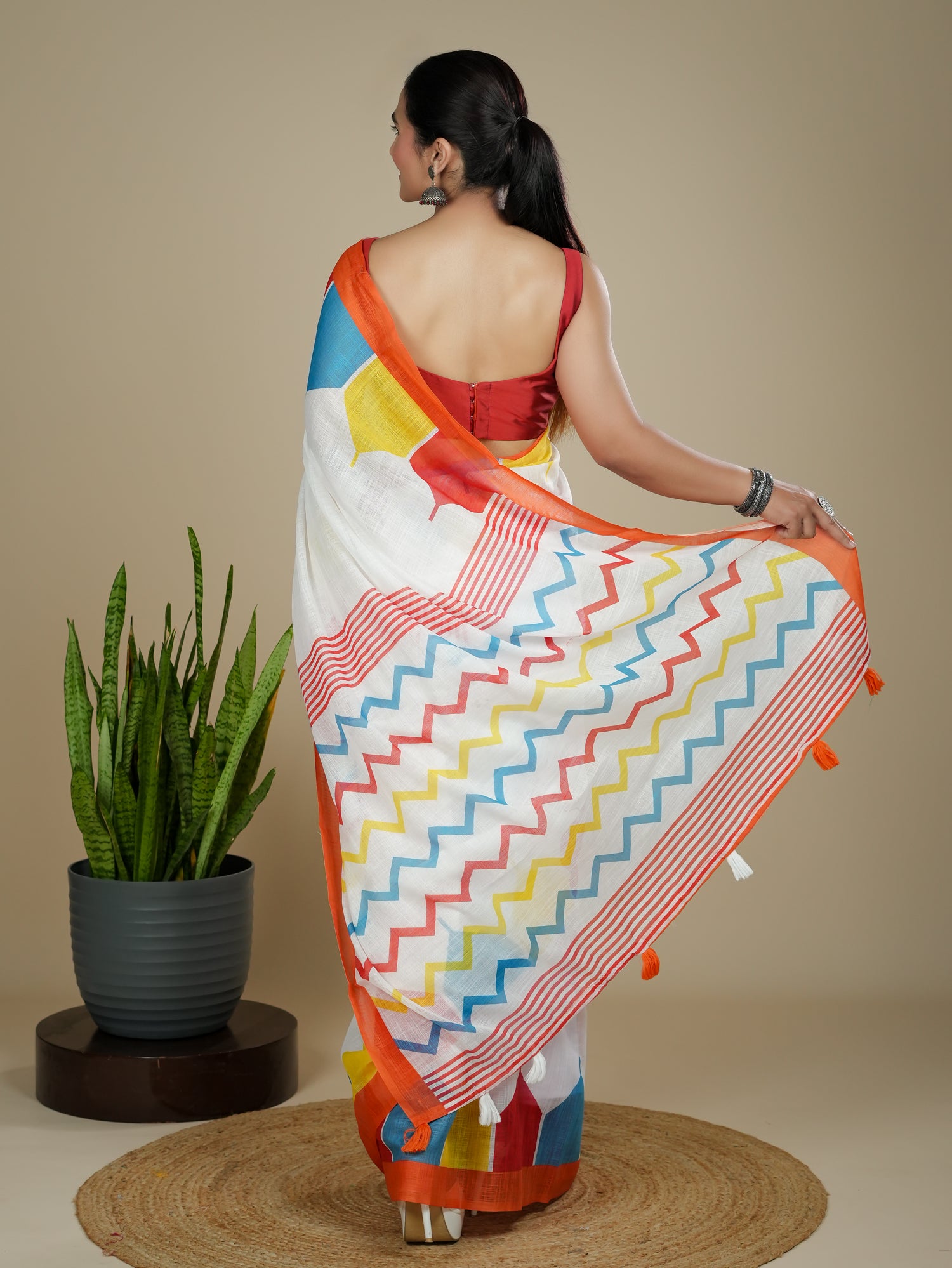 Cotton Linen Block Print Saree