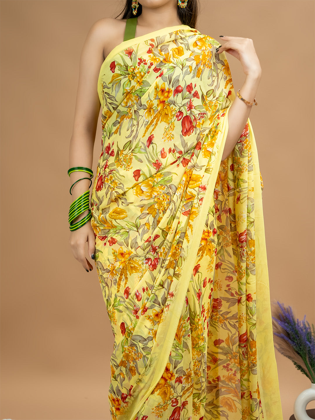 Floral Powder Crepe Saree