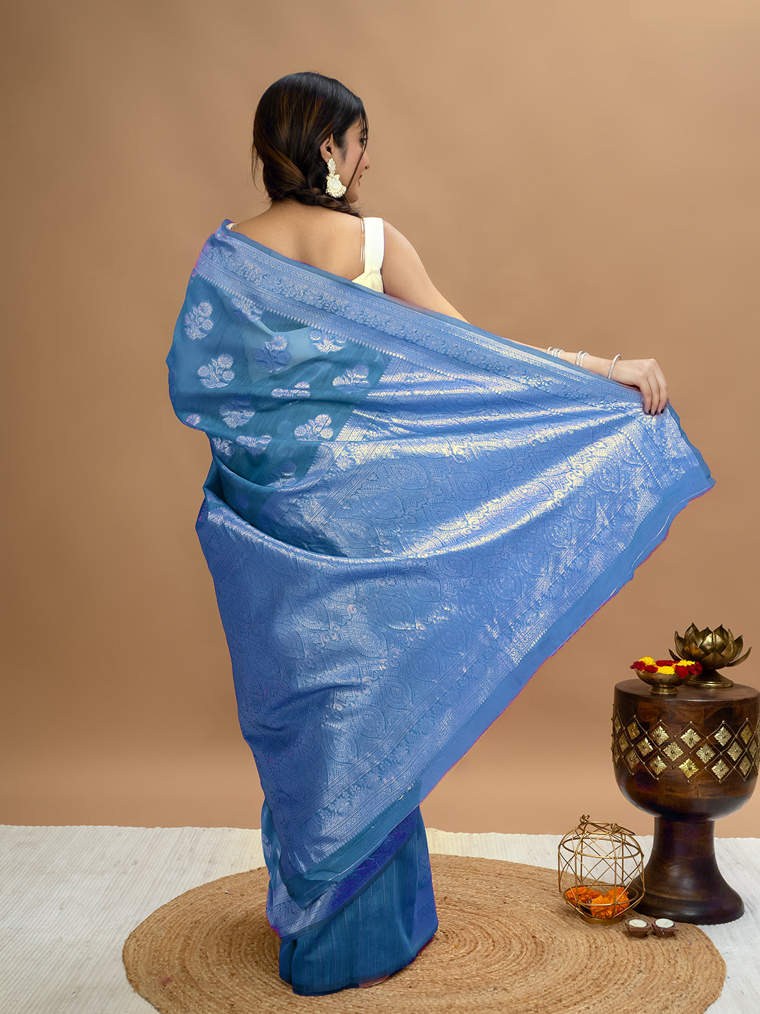 Floral Cotton Linen Saree