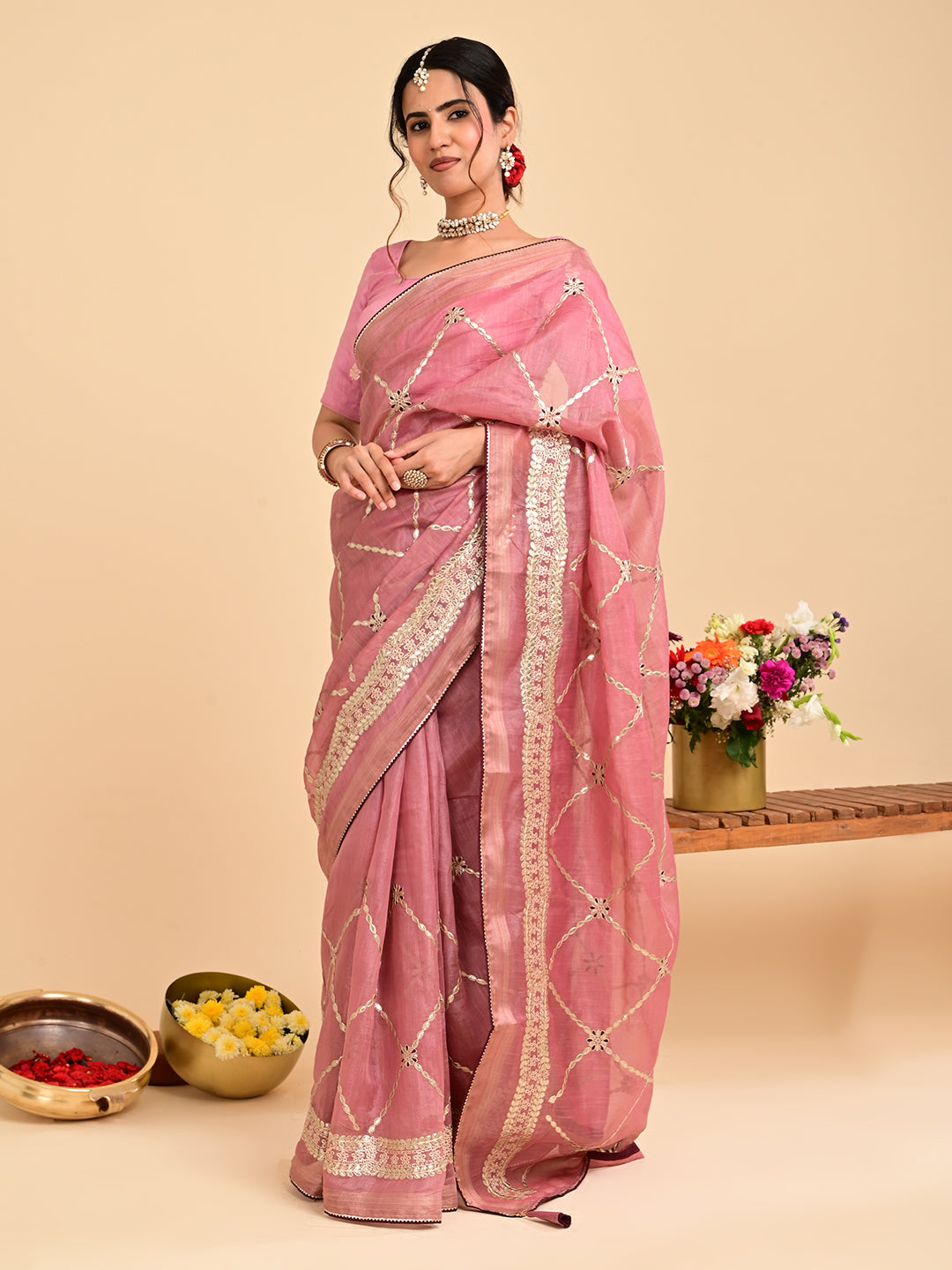 Embroidered Gota Patti Chanderi Saree