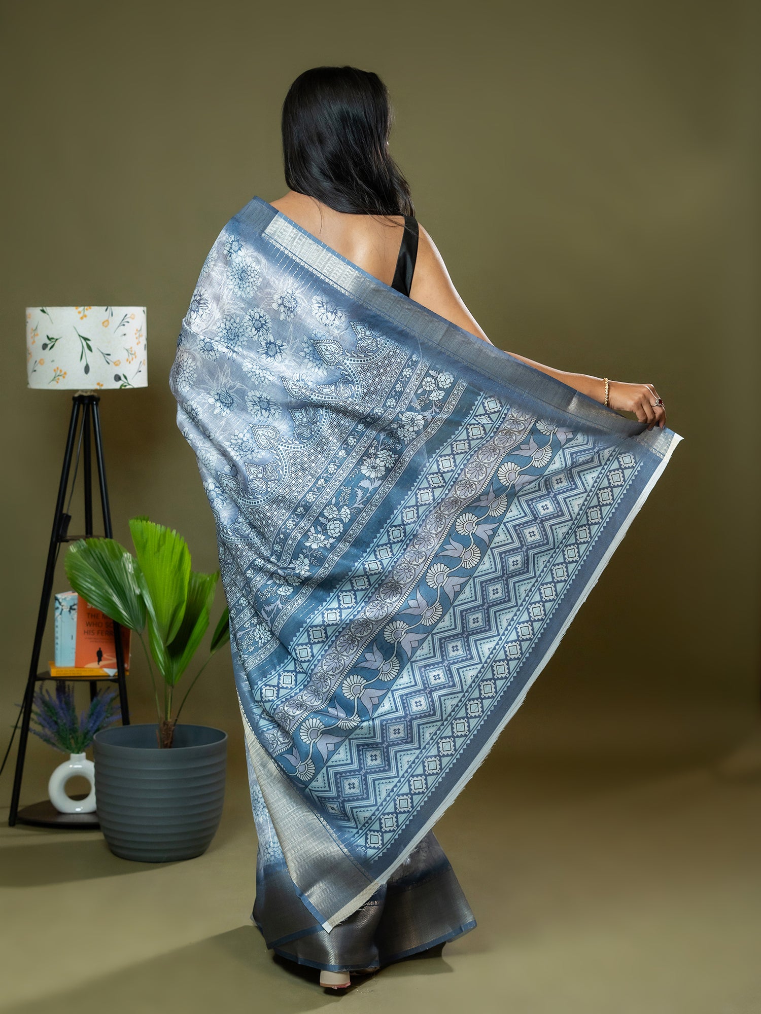 Blue Ajrakh Digital Print Saree