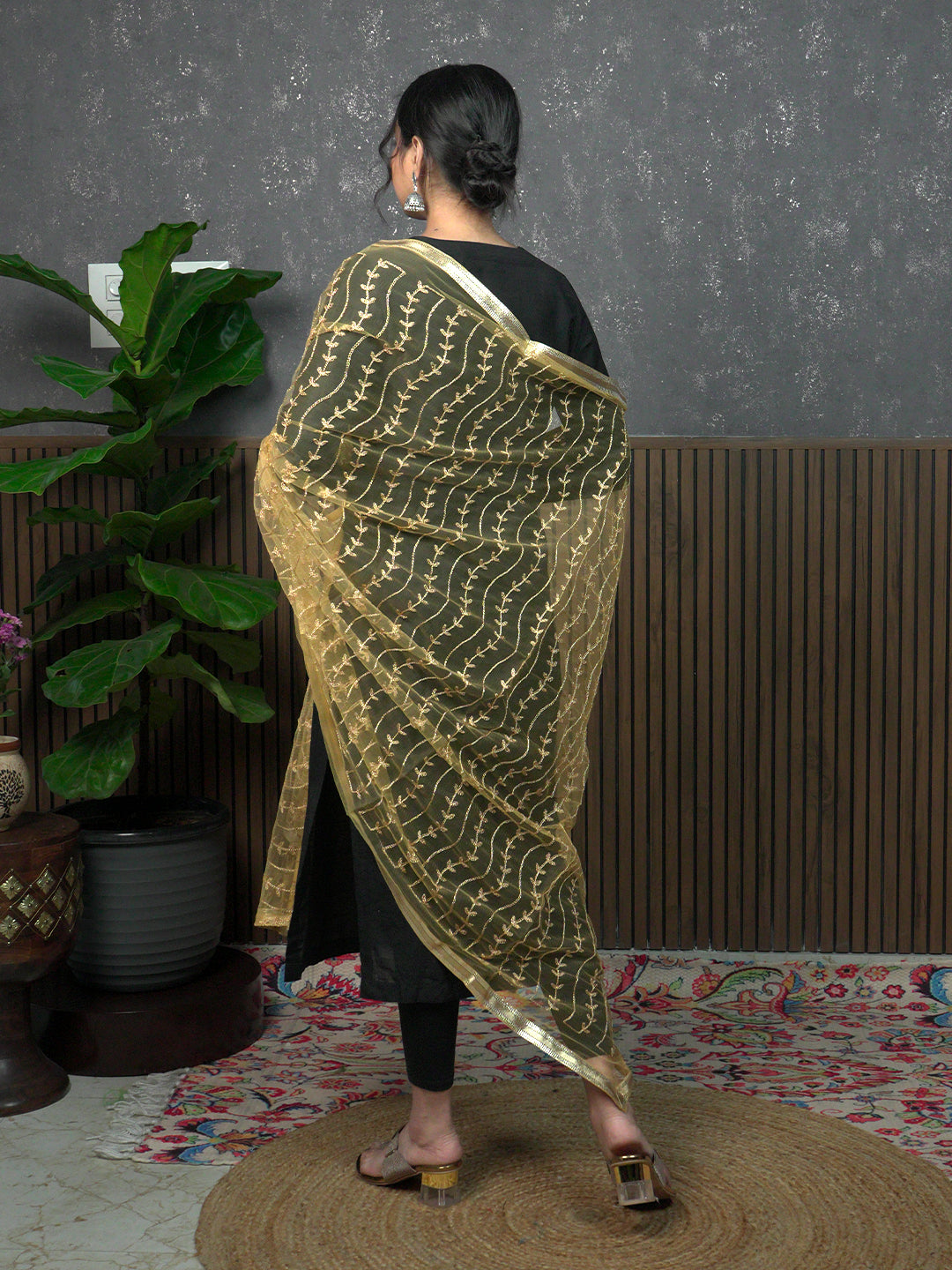Jaal Embroidery Net Dupatta