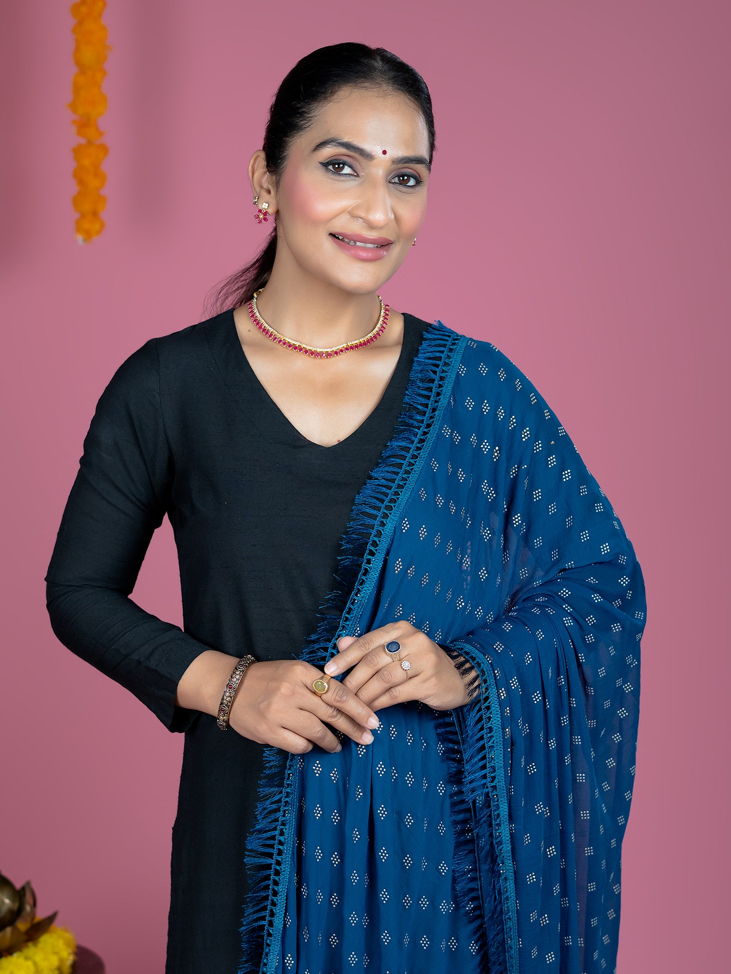 Geometric Chiffon Dew Drops Dupatta