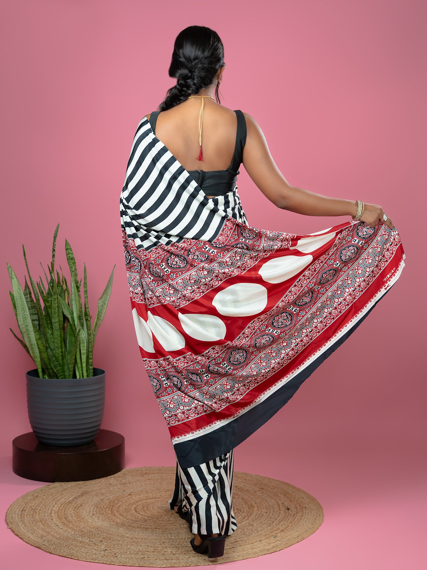 Black Ajrakh Digital Print Saree